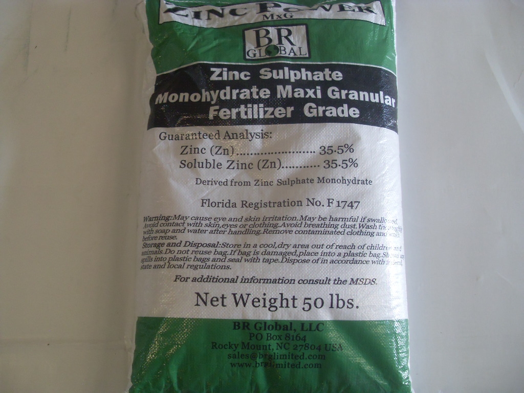 Zinc Sulfate Fertilizer Grade 35.5% Monohydrate - 50 Lb