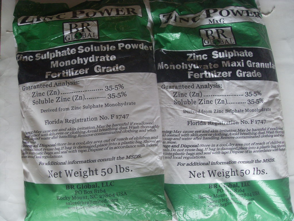 Zinc Sulfate Fertilizer Grade 35.5% Monohydrate - 50 Lb